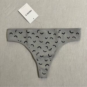 Discontinued Forever 21 Women’s Gray Thong Panties with Black Bat Pattern